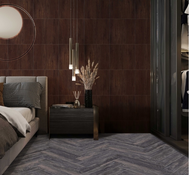 Виниловый ламинат SPC "Cronafloor" Herringbone Дуб Бордо (640*128*4,5 мм) — купить в Волгодонске