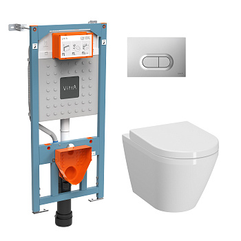 Унитаз Integra Round L-box безободковый с толстой крышкой дюропласт микролифт+кнопка хром 9004B003-7202